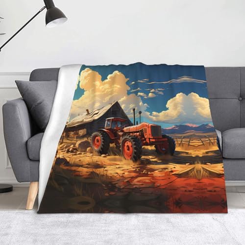 Farm Red Traktor Decke, superweiche Flanell-Fleecedecke, 152,4 x 127 cm, 100 % Polyester, warme Decke für Couch, Camping und Geschenke von fdgbnm