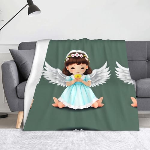 Niedliche kleine Engel-Decke, superweiche Flanell-Fleecedecke, 152,4 x 127 cm, 100 % Polyester, warme Decke für Couch, Camping und Geschenke. von fdgbnm