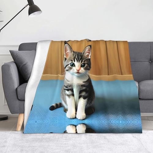 Schlafzimmer Kätzchen Decke Super weiche Flanell-Fleecedecke 152,4 x 127 cm, 100% Polyester, warme Decke für Couch, Camping und Geschenke. von fdgbnm