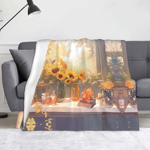 Sonnenblumen unter der Fensterbank-Decke, superweiche Flanell-Fleecedecke, 152,4 x 127 cm, 100 % Polyester, warme Decke für Couch, Camping und Geschenke. von fdgbnm