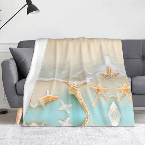 Stranddecke Seestern Superweiche Flanell-Fleecedecke 152,4 x 127 cm, 100 % Polyester, warme Decke für Couch, Camping und Geschenke. von fdgbnm