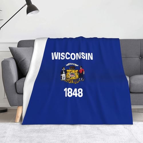 Wisconsin State Flag Decke, superweiche Flanell-Fleecedecke, 152,4 x 127 cm, 100 % Polyester, warme Decke für Couch, Camping und Geschenke von fdgbnm