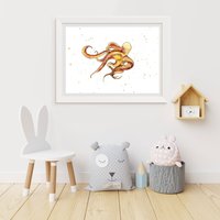 Oktopus Handgemachter Aquarelldruck A4 A5 Landschaft Kinderzimmer Kunst Unter Dem Meer Serie Oktopus Handgemachter Aquarelldruck A4 A5 Landschaft Kinderzimmer Kunst Unter Dem Meer Serie von featherdotink