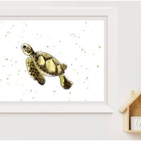 Schildkröte Handgemaltes Aquarell Druck A4 A5 Landschaft Kinderzimmer Kunst Unter Dem Meer Serie Schildkröte Handgemaltes Aquarell Druck A4 A5 Landschaft Kinderzimmer Kunst Unter Dem Meer Serie von featherdotink
