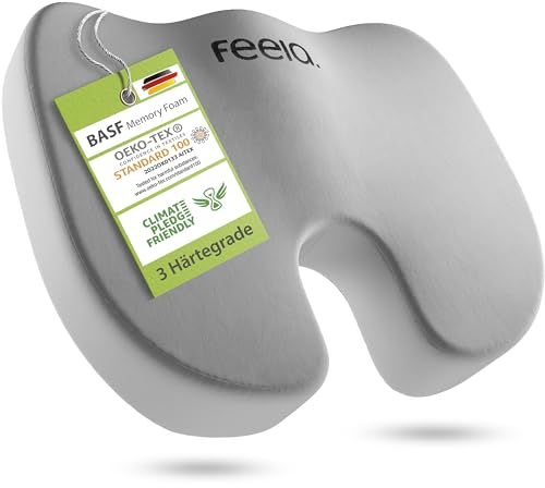 feela.® Orthopädisches Autositzkissen [3 Härtegrade] – Keilkissen Auto für besseren Sitzkomfort – Entlastet das Steißbein – Sitzkissen Auto, Sitzkeilkissen, Fahrersitz Kissen (Medium) von feela