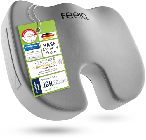 feela.® Orthopädisches Sitzkissen [3 Härtegrade] - Ergonomisches, für Bürostuhl & Co - Wirkt Schmerzreduzierend, Erhöht Sitzkomfort, Fördert Durchblutung und Entlastet das Steißbein (Weich) von feela