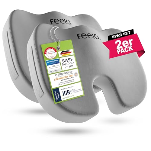 feela.® Orthopädisches Sitzkissen [3 Härtegrade] - Ergonomisches Sitzkissen für Bürostuhl & Co - Wirkt Schmerzreduzierend, Erhöht Sitzkomfort, und Entlastet das Steißbein (2er Set, Medium) von feela