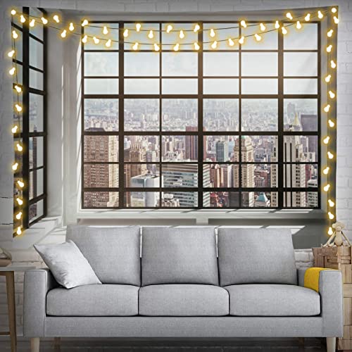 City Tapisserie 203,2 x 152,4 cm Fensteransicht Landschaft Wandbehang Party Dekorationen Heimdekoration für Schlafzimmer Wohnzimmer Schlafsaal (200 x 150 cm) von feelacle