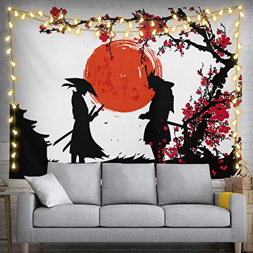Japanischer Wandteppich Anime Samurai 203,2 x 152,4 cm Kirschblüte japanischer Stil Wandbehang Party Dekorationen Heimdekoration für Schlafzimmer Wohnzimmer Schlafsaal (200 x 150 cm) von feelacle