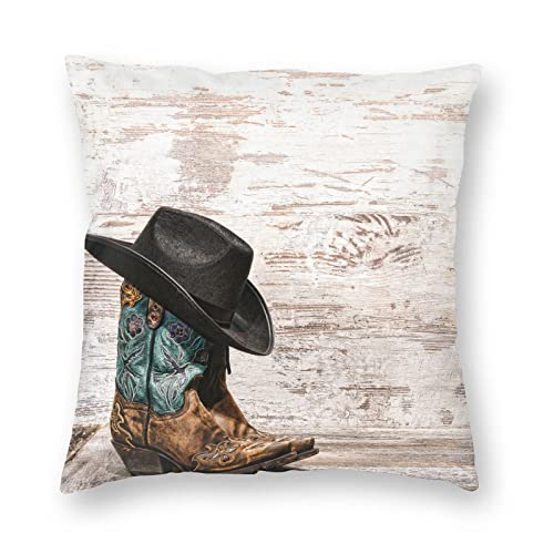 Western dekorativer Kissenbezug für Sofakissen, Cowboyhut, Cowgirl-Stiefel, quadratisch, Standard-Kissenbezug für Sofa, Couch, Schlafzimmer, Terrasse, 45,7 x 45,7 cm von feelacle