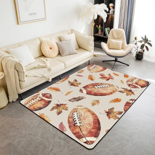 American Football Area Teppich Aquarell Ahorn Blätter Herbst Pflanzen Rutschfester Teppich für Kinder Krawatte Farbstoff Rugby Sport Rustikale Indoor Bodenmatte für Büro Schlafsofa 100x150cm von feelingyou