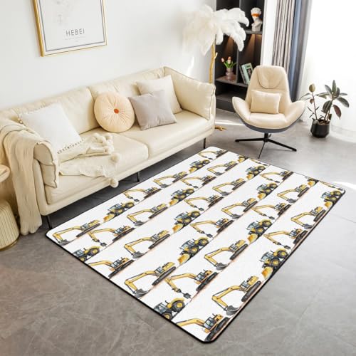 BAU LKW Waschbar Bereich Teppich Cool Digger Dump Bereich Teppiche für, Cool Fahrzeug Thema Indoor Boden Teppich für Kinder Cartoon Stil rutschfeste weiche Teppiche, 150x200cm von feelingyou