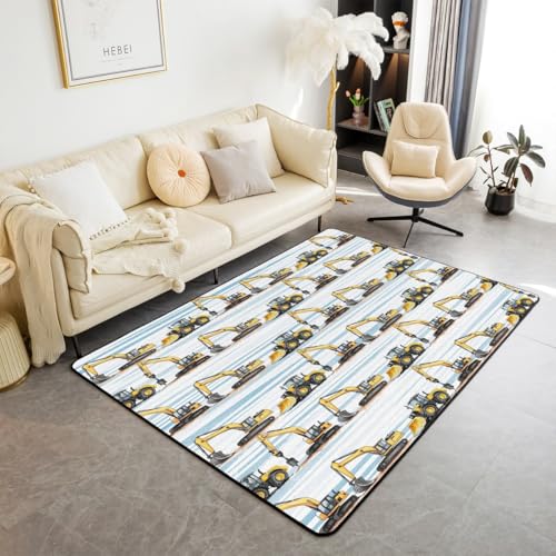 BAU Thema Waschbar Bereich Teppich Cool Bagger Bereich Teppiche für, Blaue und weiße Streifen Indoor Boden Teppich für Kinder Cool Cartoon rutschfeste weiche Teppiche, 150x200cm von feelingyou