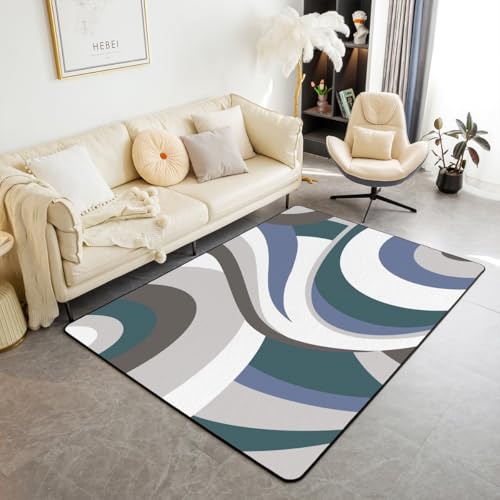 Blaue graue Streifen Bereich Teppich 100x150cm Abstrakte geometrische Spirale Linien Rutschfester Teppich für Männer Frauen Moderne einfache Wirbeln Grid Indoor Fußbodenmatte für Büro Schlafsofa von feelingyou