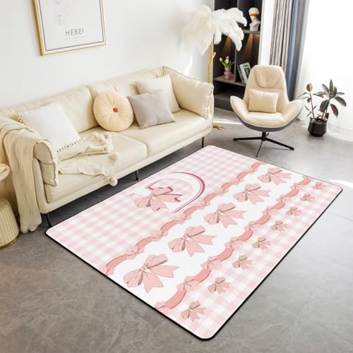 Brief Bowknot Bereich Teppich 100x150cm, personalisierte Anfangs-D-Buchstabe Rutschschutz Teppich für Kinder Teen Jungen Frauen Männer, Cute Bowknot Pink White Checkered für Esszimmer Hinterhof Dekor Brief Bowknot Bereich Teppich 100x150cm, personalisierte Anfangs-D-Buchstabe Rutschschutz Teppich für Kinder Teen Jungen Frauen Männer, Cute Bowknot Pink White Checkered für Esszimmer Hinterhof Dekor von feelingyou