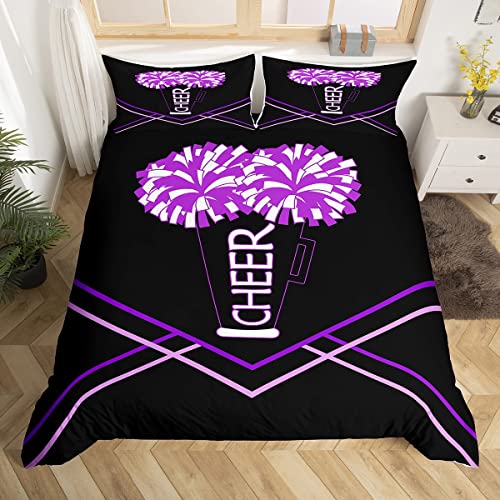 Cheerleading Bettbezug S Größe, Mädchen Tanz Gymnastik Liebhaber Tröster Cover Set für Kinder Jungen Mädchen, lila geometrische Linien Druck Bettwäsche Quilt Cover Set Schlafzimmer Dekor, 2 Stück von feelingyou