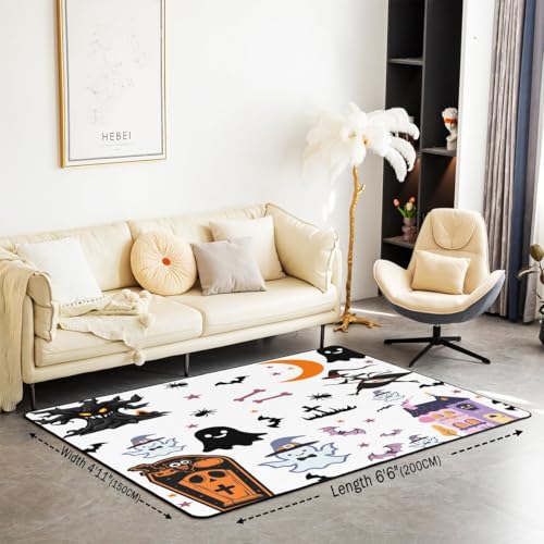 Cute Ghost Waschbar Area Teppiche Horror Bat Spider Area Teppich für, Halloween Themen Indoor Boden Teppich für Kinder Cartoon Halloween rutschfeste weiche Teppiche, 100x150cm von feelingyou