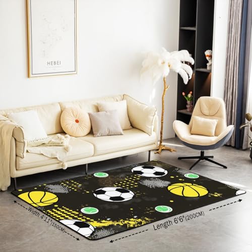Fußball Basketball Baseball waschbarer Bereich Teppiche Sportkugeln Bereich Teppich für, Krawatte-gefärbte Kugeln Indoor Boden Teppich für Kinder Sport Thema rutschfeste weiche Teppiche, 100x150cm von feelingyou