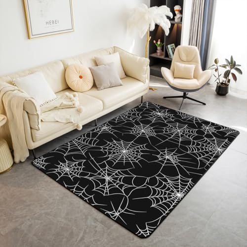 Gothic Spider Web Waschbar Area Teppich Horror Style Area Teppiche für, Halloween Themen Indoor Boden Teppich für Kinder Gothic Halloween Anti-Rutsch weiche Teppiche, 150x200cm von feelingyou