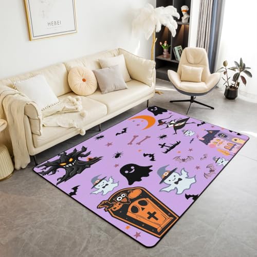 Halloween Ghost Waschbar Area Teppiche Kawaii Ghost Area Teppich für,Lila Cartoon Indoor Boden Teppich für Kinder Halloween niedliche rutschfeste weiche Teppiche,100x150cm von feelingyou