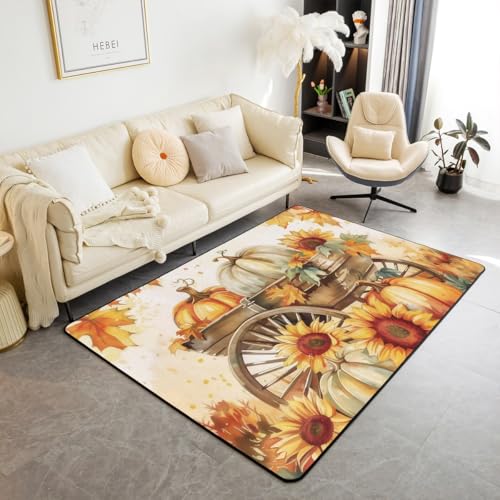 Herbst Pflanzen Bereich Teppich 150x200cm Aquarell Sonnenblumen Ahorn Blätter Rutschschutz Teppich für Kinder Herbst Kürbis Rustik Stil Indoor Bodenmatte für Wohnzimmer Couch Herbst Pflanzen Bereich Teppich 150x200cm Aquarell Sonnenblumen Ahorn Blätter Rutschschutz Teppich für Kinder Herbst Kürbis Rustik Stil Indoor Bodenmatte für Wohnzimmer Couch von feelingyou