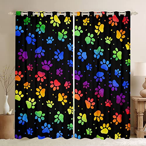 Hund Pfote Druck Fenster Vorhänge, Regenbogen Gradient Welpen Pfote für Hund Liebhaber Home Decor Vorhänge, Lustige Haustiere Tier Durable Fenster Vorhänge für Kinder Geschenke,2 Panels, M Größe von feelingyou