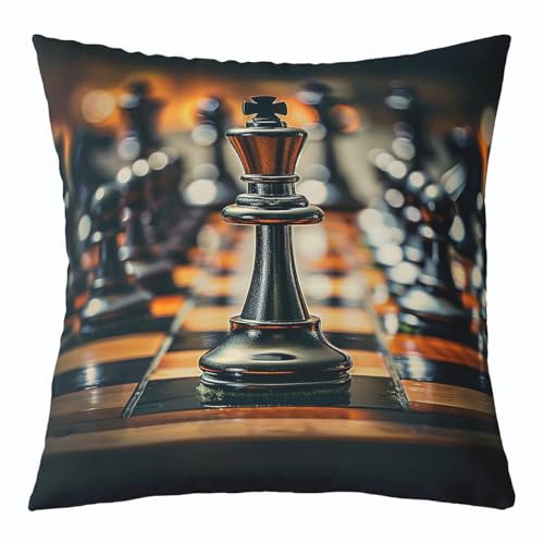 Internationale Schach Kissen Abdeckung Retro Patchwork Schachbrett Grid Kissen Abdeckung für Kinder 3D Schach Drucken Spiel Stil Kissenhülle für Bürostühle 40x40cm von feelingyou