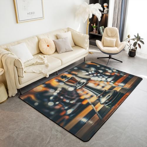 Internationaler Schachbereich Teppich Retro Patchwork Schachbrett Grid Rutschfester Teppich für Kinder 3D Schach Drucken Spiel Stil Nicht Shedding Teppich für Bürostühle 100x150cm von feelingyou