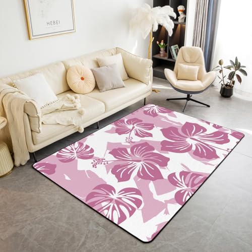 Lila Blumen Bereich Teppich Botanische Tropische Blumen Dekor Rutschfester Teppich für Kinder Palmblätter Pflanzen Einfacher Stil Indoor Bodenmatte für Hauswärme RV 150x200cm Lila Blumen Bereich Teppich Botanische Tropische Blumen Dekor Rutschfester Teppich für Kinder Palmblätter Pflanzen Einfacher Stil Indoor Bodenmatte für Hauswärme RV 150x200cm von feelingyou