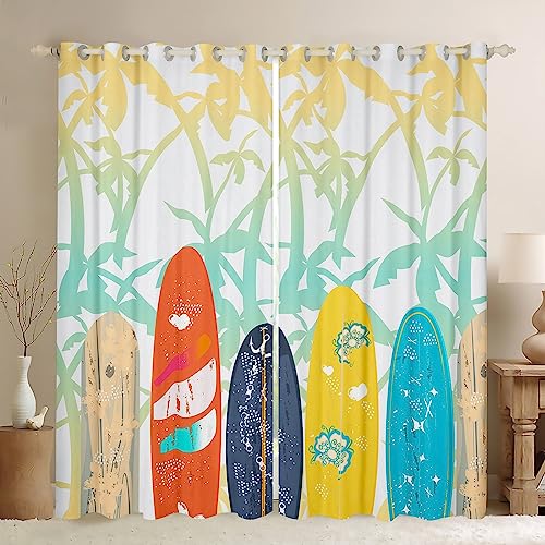 Meer Surfen Vorhang für Schlafzimmer, Sommer Strand Bunte Surfbrett Fenster Vorhang für Mädchen Teens, Blumen Graffiti Gradient Kokosnuss Bäume Dekor Mikrofaser Fenster Behandlung, XL Größe von feelingyou