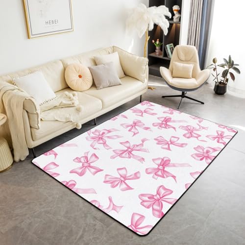 Pink Bowknot Area Teppich 100x150cm, 3D-Krawatte Gradient Print Rutschfester Teppich für Kidss,Aquarell niedliche Prinzessin Stil Dekorative Scheidung für Schlafzimmer Spielzimmer Hinterhof von feelingyou