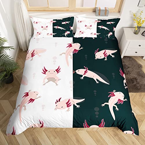 feelingyou Süßes Axolotl Bettwäsche-Set 135×200 cm,Rosa Fisch Wildtier Bettbezug für Kinder Jungen Bettdeckenbezug-Set,Paar-Stil Weiß Bettwäsche Bettbezug-Set Dekorativ 2 Stück von feelingyou