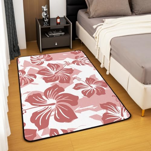Tropische Pflanzen Bereich Teppich Retro Pink Blühende Blumen Rutschfester Teppich für Kinder Palmblätter Einfache Graffiti Dekor Indoor Bodenmatte für Bürostühle 150x200cm Tropische Pflanzen Bereich Teppich Retro Pink Blühende Blumen Rutschfester Teppich für Kinder Palmblätter Einfache Graffiti Dekor Indoor Bodenmatte für Bürostühle 150x200cm von feelingyou
