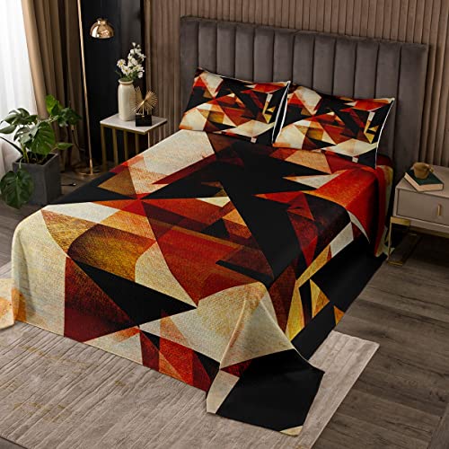 feelingyou Abstrakte geometrische Bettdecke 170×210 cm,Dreieck-Karo-Druck Steppdecke für Kinder Kinderzimmer,Schwarz Rot Art Modern Modern Tagesdecke 2-teiliges Quilt-Set mit 1 Kissenbezug von feelingyou