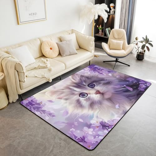 feelingyou Aquarell Katze Bereich Teppich Lila Blumen Träumige Retro Pflanzen Rutschschutz Teppich für Kinder niedlich hübsche Kitty Dekorative Nicht-Abgießen Teppich für Schlafzimmer Büro 150x200cm feelingyou Aquarell Katze Bereich Teppich Lila Blumen Träumige Retro Pflanzen Rutschschutz Teppich für Kinder niedlich hübsche Kitty Dekorative Nicht-Abgießen Teppich für Schlafzimmer Büro 150x200cm von feelingyou