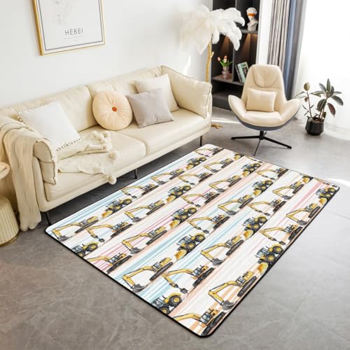 feelingyou BAU Thema Waschbar Bereich Teppiche Cool Bagger Bereich Teppich für, Regenbogen Streifen Indoor Boden Teppich für Kinder Cartoon Stil rutschfeste weiche Teppiche, 100x150cm von feelingyou