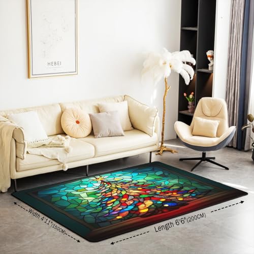 feelingyou Bunte Baum des Lebens waschbar Bereich Teppiche Bohemia Vintage Bereich Teppich für, Weihnachtsbaum Indoor Boden Teppich für Kinder Retro Stil rutschfeste weiche Teppiche, 100x150cm von feelingyou