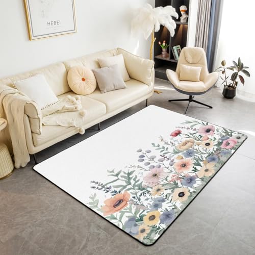 feelingyou Bunte Blume waschbar Bereich Teppich Daisy Blumen Bereich Teppiche für, Botanische rustikale Indoor Boden Teppich für Kinder Böhmen Vintage rutschfeste weiche Teppiche, 150x200cm von feelingyou