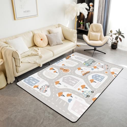 feelingyou Cartoon Autos Kinder Bereich Teppich Müll LKW Bus Grau Straße Linien Rutschschutz Teppich für Jungen niedliche Orange Bäume Hand gezeichnet Stil Haus Nicht-Abgießen für Bett Sofa 150x200cm feelingyou Cartoon Autos Kinder Bereich Teppich Müll LKW Bus Grau Straße Linien Rutschschutz Teppich für Jungen niedliche Orange Bäume Hand gezeichnet Stil Haus Nicht-Abgießen für Bett Sofa 150x200cm von feelingyou