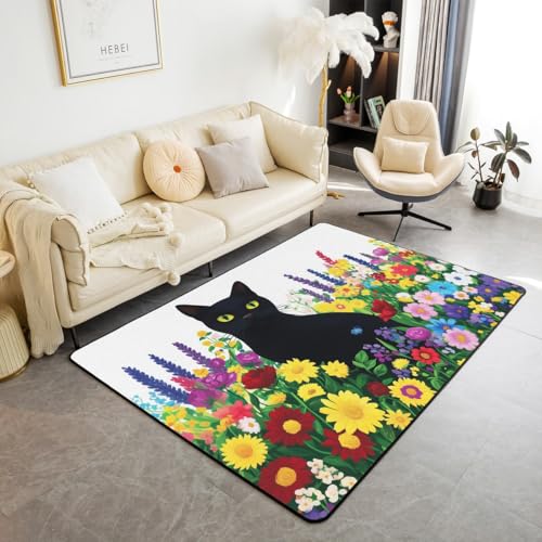 feelingyou Cartoon Schwarze Katze Kinder Bereich Teppich Bunte Blumen Daisy Lavendel Rutschschutz Teppich für Jungen niedliche Kitty Garten rustikalen Stil Nicht vergießen für Büro Sofa 150x200cm feelingyou Cartoon Schwarze Katze Kinder Bereich Teppich Bunte Blumen Daisy Lavendel Rutschschutz Teppich für Jungen niedliche Kitty Garten rustikalen Stil Nicht vergießen für Büro Sofa 150x200cm von feelingyou