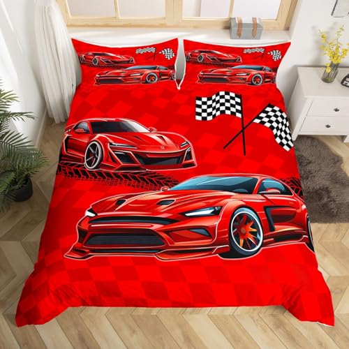 feelingyou Cool Race Car Bettwäsche Set S Größe, Red Sports Cars Speed Race Tröster Abdeckung Set für Kinder Mädchen, Racing Themed rot Karierte Bettwäsche Set Schlafzimmer Dekor, 2 Pcs feelingyou Cool Race Car Bettwäsche Set S Größe, Red Sports Cars Speed Race Tröster Abdeckung Set für Kinder Mädchen, Racing Themed rot Karierte Bettwäsche Set Schlafzimmer Dekor, 2 Pcs von feelingyou