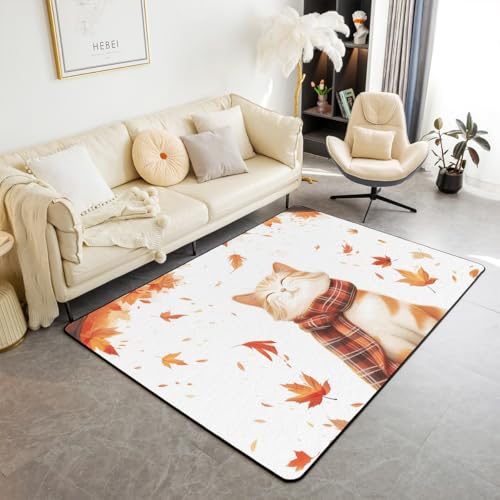 feelingyou Cute Cat Area Teppich 150x200cm Qutumn Ahorn Blätter Pflanzen Rutschfester Teppich für Kinder Jungen Schöne Cartoon Kitty Dekor Rustikalischer Stil Nicht Shedding Teppich für Bett Party RV feelingyou Cute Cat Area Teppich 150x200cm Qutumn Ahorn Blätter Pflanzen Rutschfester Teppich für Kinder Jungen Schöne Cartoon Kitty Dekor Rustikalischer Stil Nicht Shedding Teppich für Bett Party RV von feelingyou