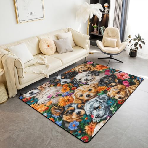 feelingyou Cute Dog Kids Area Teppich, Blumen Tier Pflanze Blume Indoor Fußbodenmatte Eingangsteppich für, Kawaii Fantasy Mode Rutschschutz Teppich, Bunte Couch Wohnzimmer Dekor, 150x200cm feelingyou Cute Dog Kids Area Teppich, Blumen Tier Pflanze Blume Indoor Fußbodenmatte Eingangsteppich für, Kawaii Fantasy Mode Rutschschutz Teppich, Bunte Couch Wohnzimmer Dekor, 150x200cm von feelingyou