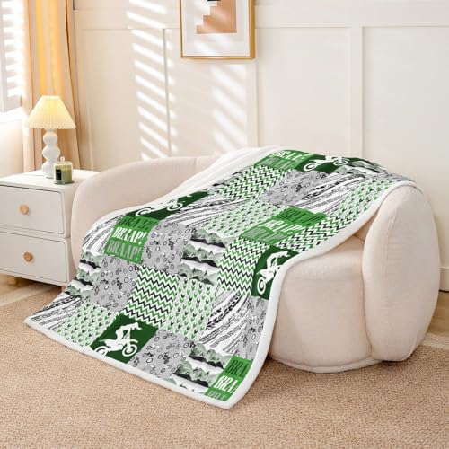 feelingyou Dirt Bike werfen Decke B Größe Grau Grün Plaid Reifen Druckstreifen Fleece Decke für Kinder Extreme Sports Stil Bettdecke für RV Couch Stühle von feelingyou