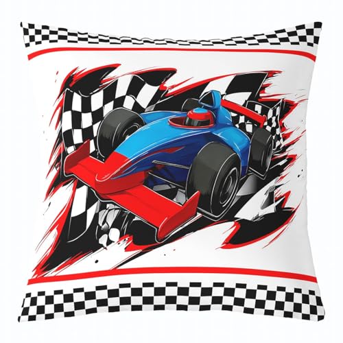 feelingyou Formel Auto werfen Kissen Abdeckung schwarz weiß Plaid Rennflagge Kissen Abdeckung für Kinder Cartoon Rennwagen Extreme Sports Kissenhülle für Party Couch 55x55cm von feelingyou