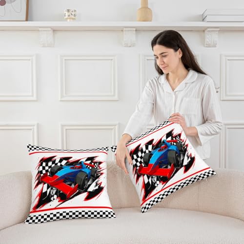 feelingyou Formel Auto werfen Kissen Abdeckung schwarz weiß Plaid Rennflagge Kissen Abdeckung für Kinder Cartoon Rennwagen Extreme Sports Kissenhülle für Party Couch 60x60cm von feelingyou
