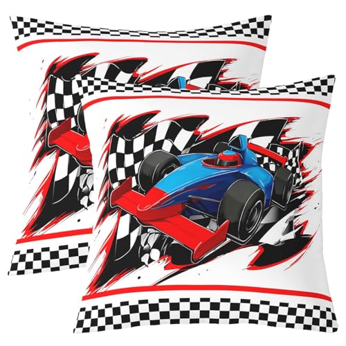 feelingyou Formel Auto werfen Kissen Abdeckungen schwarz weiß Plaid Rennflagge Kissen Abdeckungen für Kinder Cartoon Rennwagen Extreme Sports Kissenhüllen für Party Couch 40x40cm Set von 2 von feelingyou