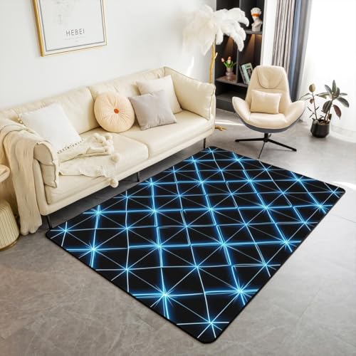feelingyou Geometrischer Teppich 150x200cm, Dreieck- und Quadratdruck rutschfeste Dekorative Indoor, Blauer Neonlicht Schwarzer Schattenteppich für Wohnzimmer Spielzimmer Bettseite für Erwachsene feelingyou Geometrischer Teppich 150x200cm, Dreieck- und Quadratdruck rutschfeste Dekorative Indoor, Blauer Neonlicht Schwarzer Schattenteppich für Wohnzimmer Spielzimmer Bettseite für Erwachsene von feelingyou