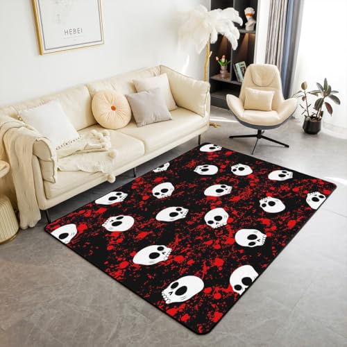 feelingyou Gotische Schädel Waschbar Bereich Teppiche Horror Themenbereich Teppich für, Rote Graffiti Indoor Boden Teppich für Kinder Halloween Retro rutschfeste weiche Teppiche, 100x150cm von feelingyou