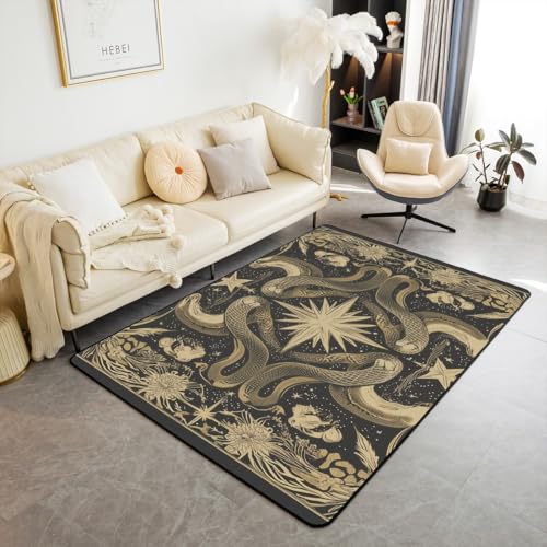 feelingyou Gotische Schlange waschbar Bereich Teppich Daisy Blumen Bereich Teppiche für, abstrakte Schlange Indoor Boden Teppich für Kinder Vintage Stil rutschfeste weiche Teppiche, 150x200cm von feelingyou